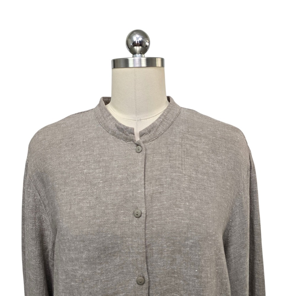 Linden Hill‎ Womens XL Linen Blend Button Up Blouse Mandarin Collar Taupe Gray - Picture 7 of 7